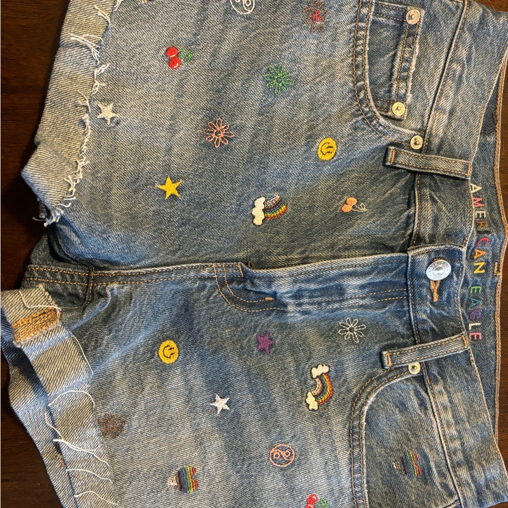 American Eagle Embroidered Denim Shorts